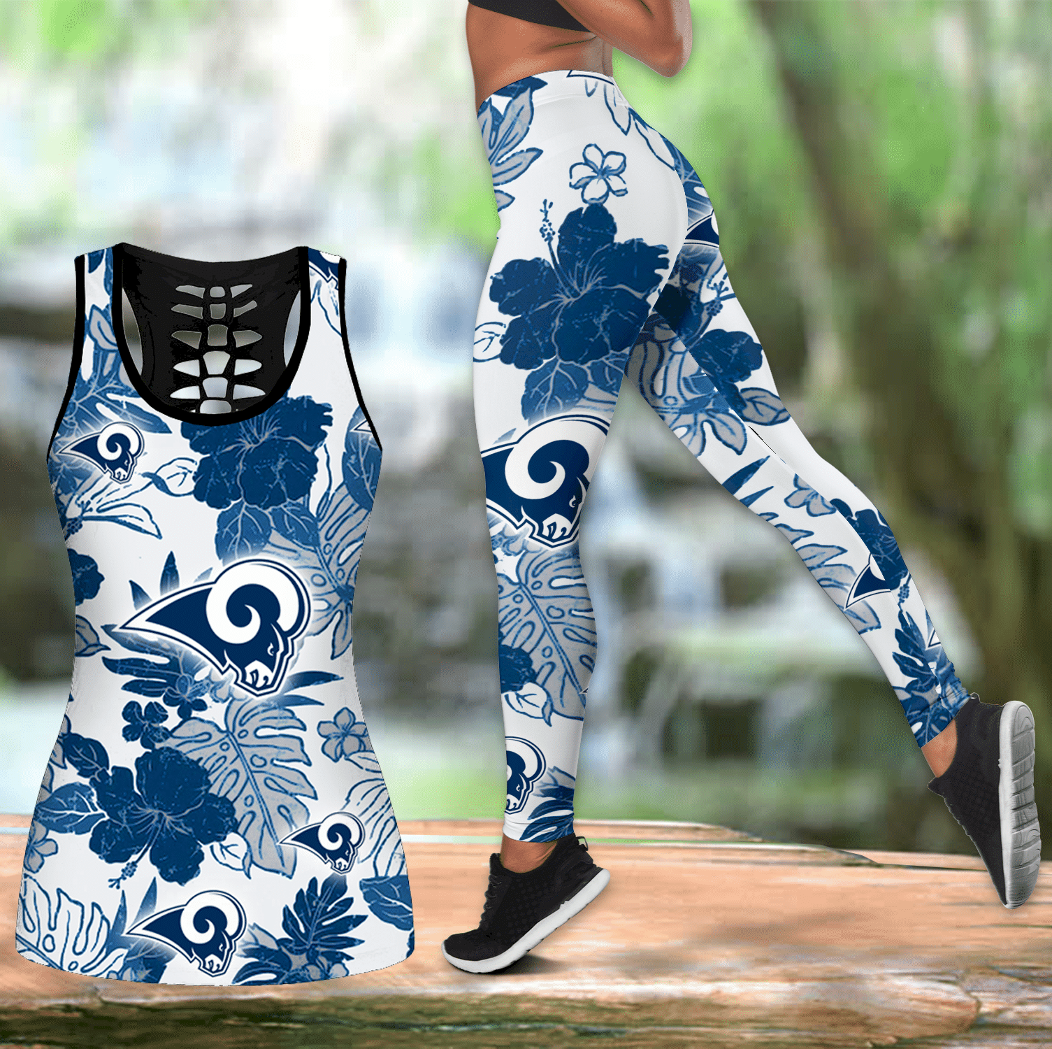 Combo Los Angeles Rams Hawaiian Hollow Tanktop Leggings Set V1726