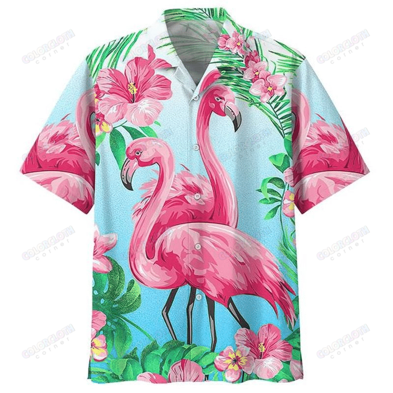 Flamingo Hibiscus Flower Hawaii Shirt Ha63389