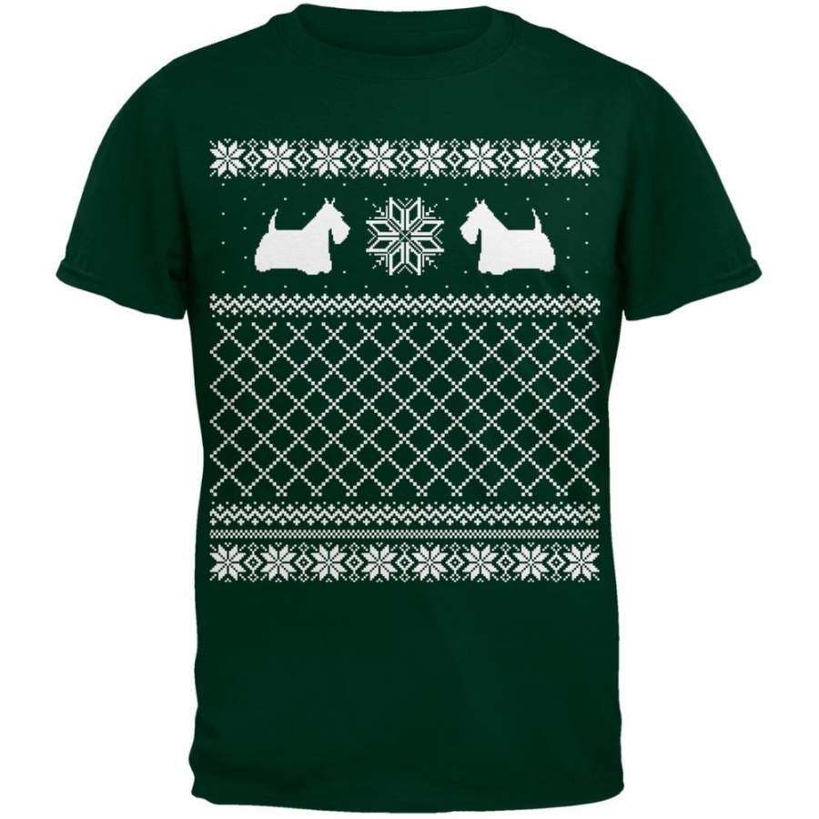 Scottish Terrier Ugly Christmas Sweater Green Adult T-Shirt