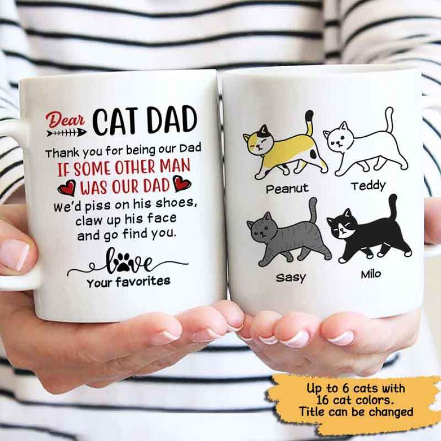 Dear Cat Dad Mom Walking Cat Personalized Coffee Mug