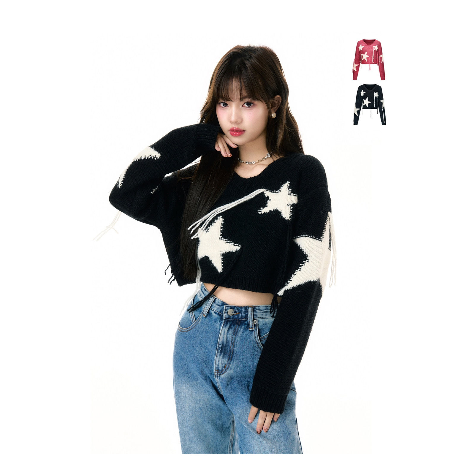 2022 Ropa Mujer Cropped Sweater Women O-neck Long Sleeve Tassel Jumper Pull Femme Fashion Knitted Korean Y2k Pullovers Tops alx