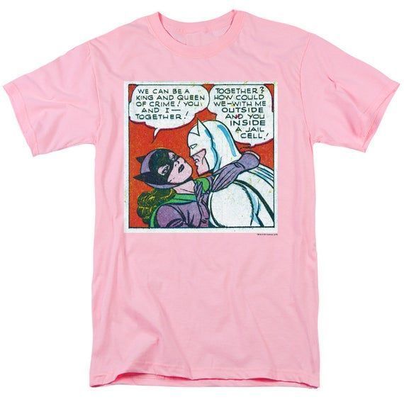 Batman And Cat Comic Strip Pink Shirt