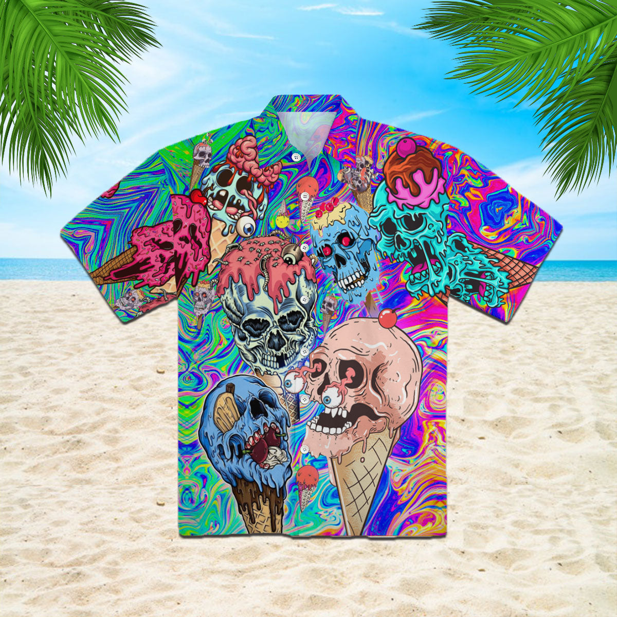 Oragontee Clown Skull Ice Cream Halloween Hawaiian Shirt | For Men & Women| Adult | Wt1112