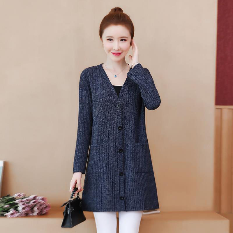 2022 New Spring Autumn Women Jacket Cardigan Sweater Mid Aged Long Sleeves Sweater Coat Female Loose Sweater Ladies Tops R1878 alx