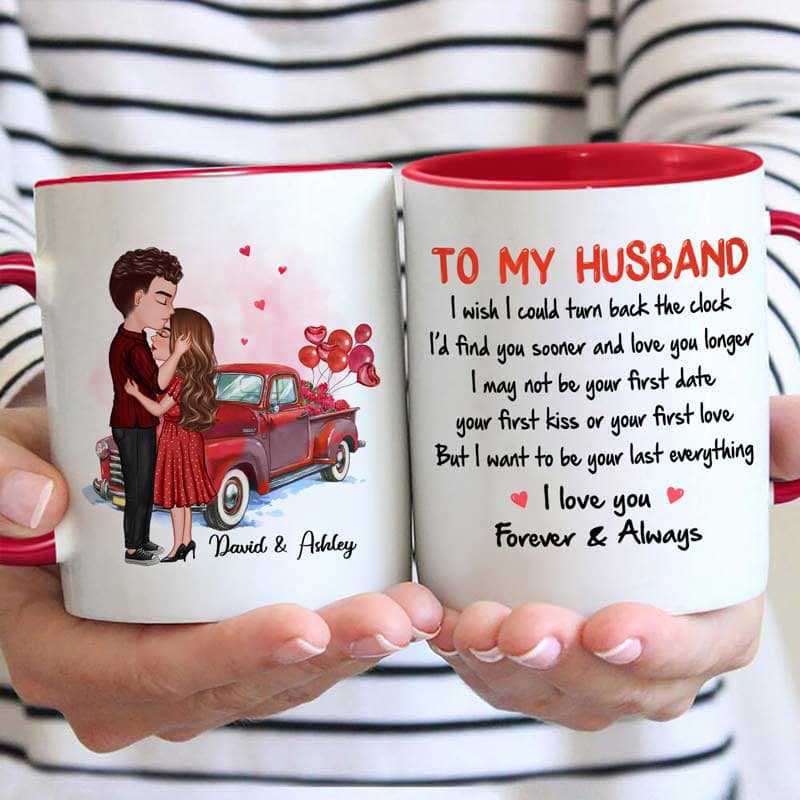 Doll Couple Kissing Red Truck Valentine‘S Day Gift For Husband Wife Personalized Mug