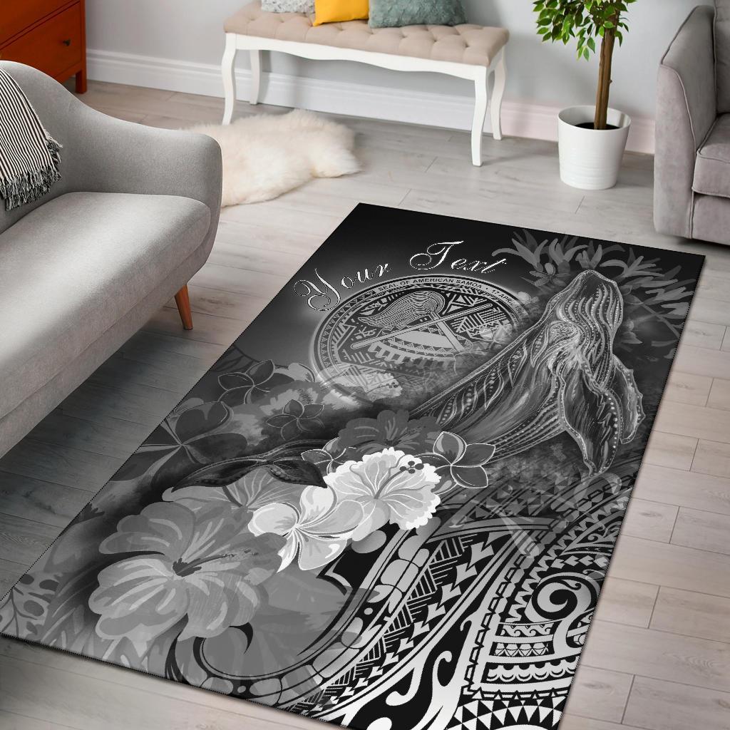 American Samoa  Pacific Custom Personalised Area Rug – Humpback Whale with Tropical Flowers (White)- BN18