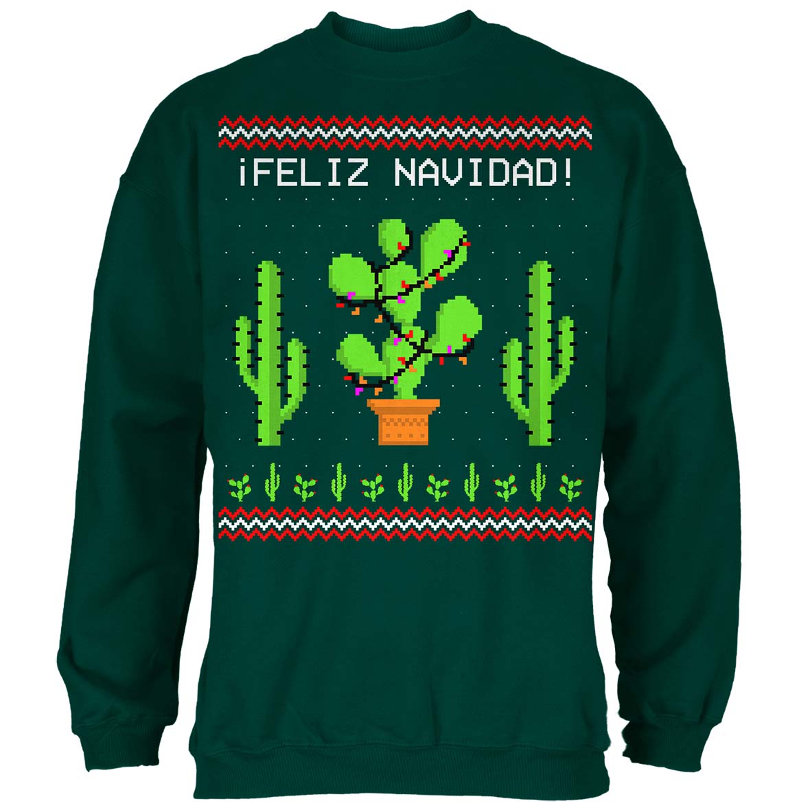 Cactus Desert Feliz Navidad Ugly Christmas Sweater Mens Crewneck Sweatshirt With Santa Hat