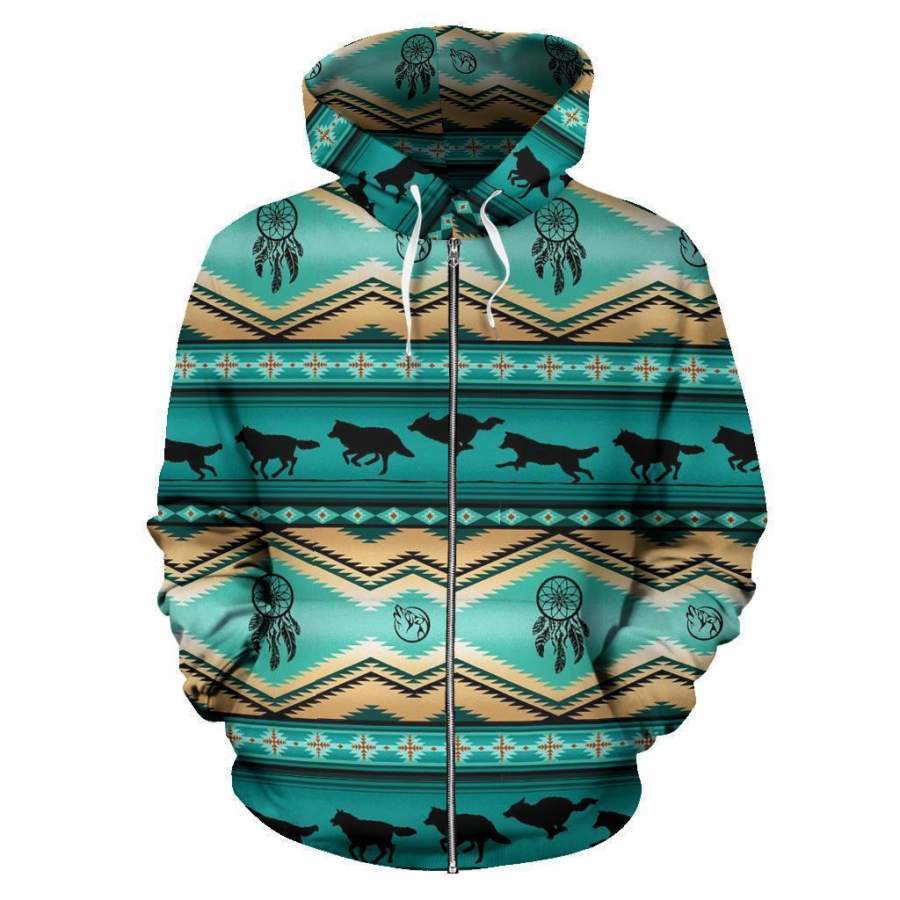 3D Native American Wolf Pattern Zipper Hoodie NVD1303