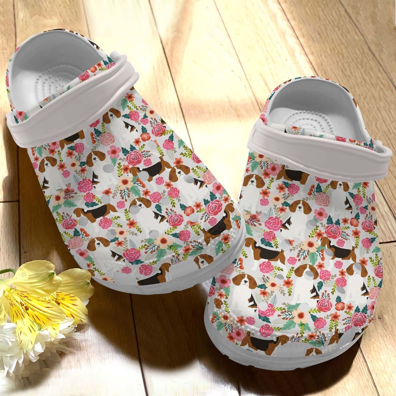 Dog Personalized Clog, Custom Name, Text Floral Beagle, Fashion Style For Women, Men, Kid, Print 3D