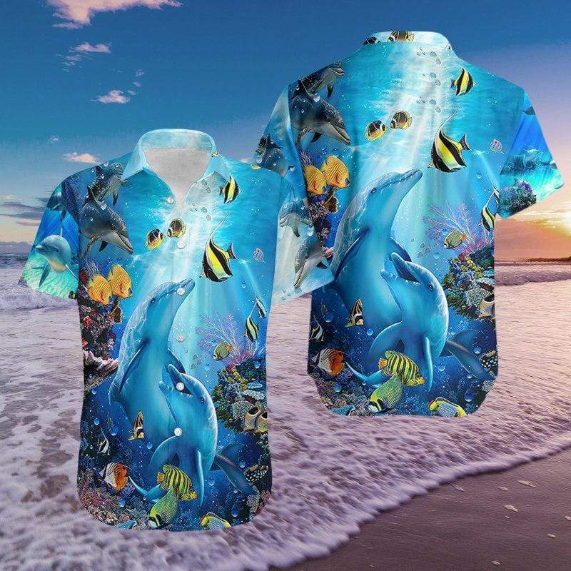 Amazing Dolphin In Ocean Unisex Hawaiian Aloha Shirts Hawaiian Shirt For Men, Hawaiian Shirt For Women, Aloha Shirt