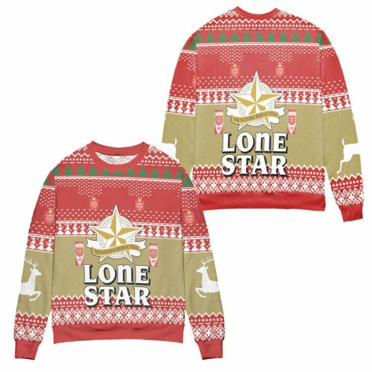 Lone Star The National Beer Of Texas Ugly Christmas Sweater – All Over Print 3D Sweater – Red