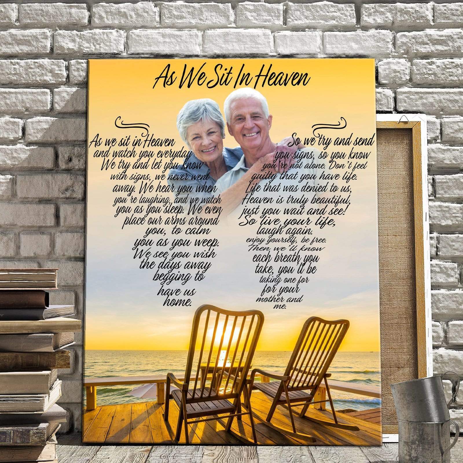 As We Sit In Heaven Sunset Background, Personalized Photo Memorial Poster Canvas, Gift For Family Gift for Remembrance Home Decor Wall Art Visual Art