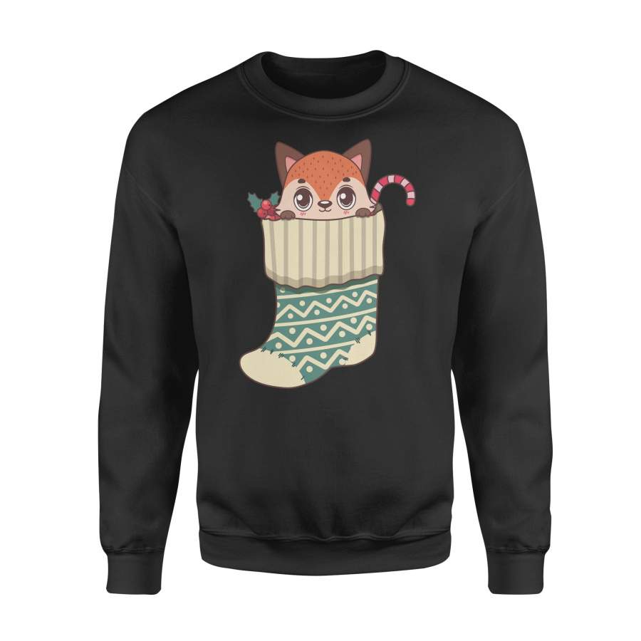 Christmas Gift Idea Cute Fox Holly Candy Cane In Christmas Stockings – Standard Crew Neck Sweatshirt