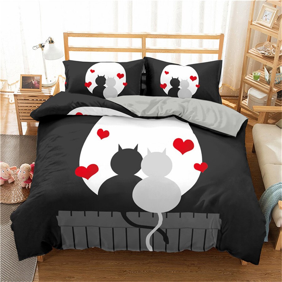 3D Cat Printing Bedding Set Puppy Mermaid Duvet Cover Pillowcase Queen King Size Cover Pillowcase Students Bed Linen Set