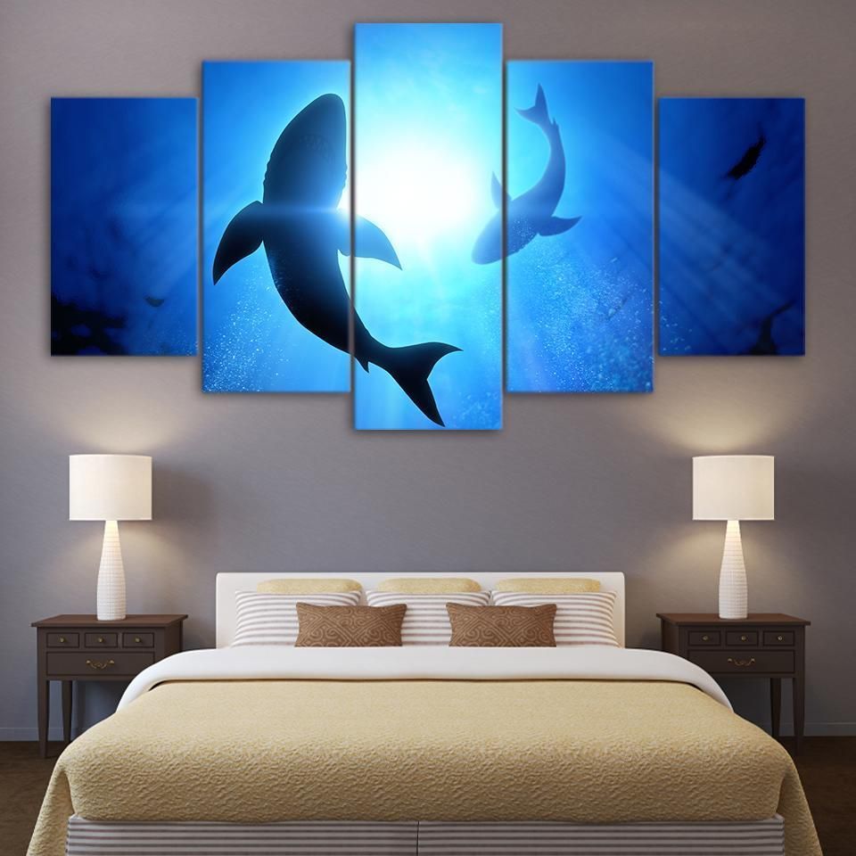 Abstract Shark Animal 5 Panel Canvas Art Wall Decor