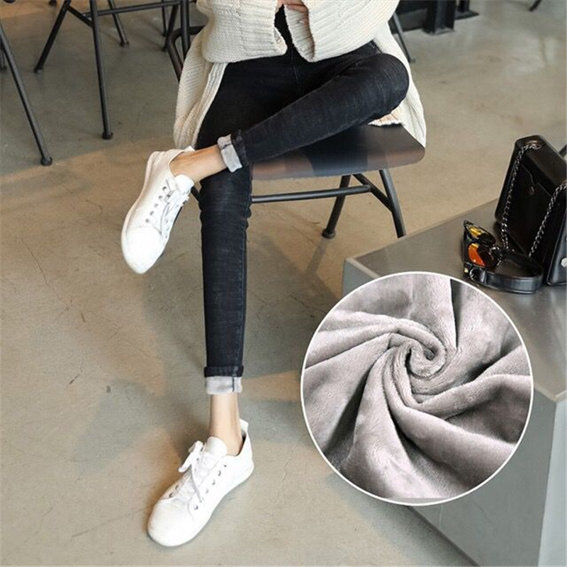 Winter Mid Waist Skinny Warm Jeans Women Plus Velvet Ankle Length Vaqueros Capris Casual Thick Pencil Pant Fleece Denim Trousers alx