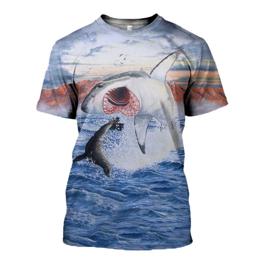 3D All Over Printed White Shark Clothes