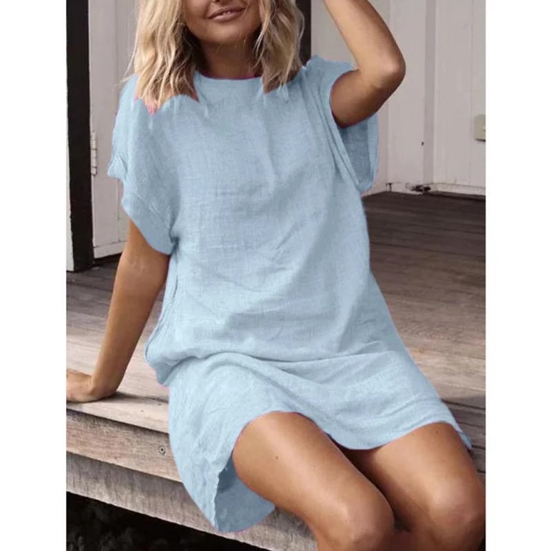 2022 Autumn Fashion Women’s Dress White Loose O-neck Short Sleeve Casual Dresses Female New Summer Cotton Soft Ladies Clothes alx