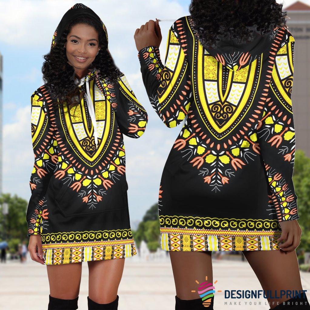 Black American Gift Yellow Dashiki African Culture Hoodie Dress Black And Proud 365