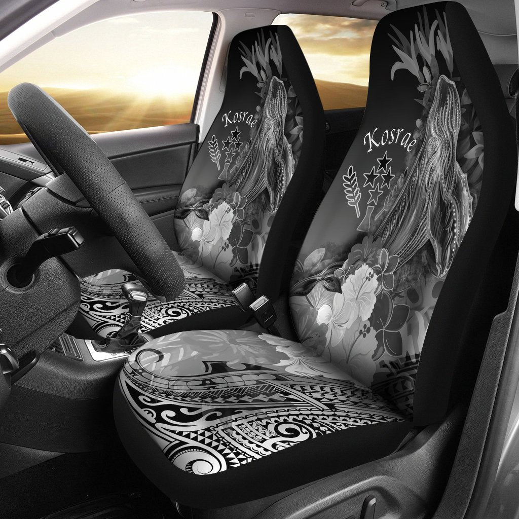 Kosrae Car Seat Covers – Humpback Whale With Tropical Flowers (White)