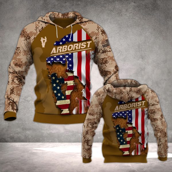 Men Patriot Day Hoodie Brown, 911 Patriot Hoodie, Arborist Patriot Hoodie 3D Pmt