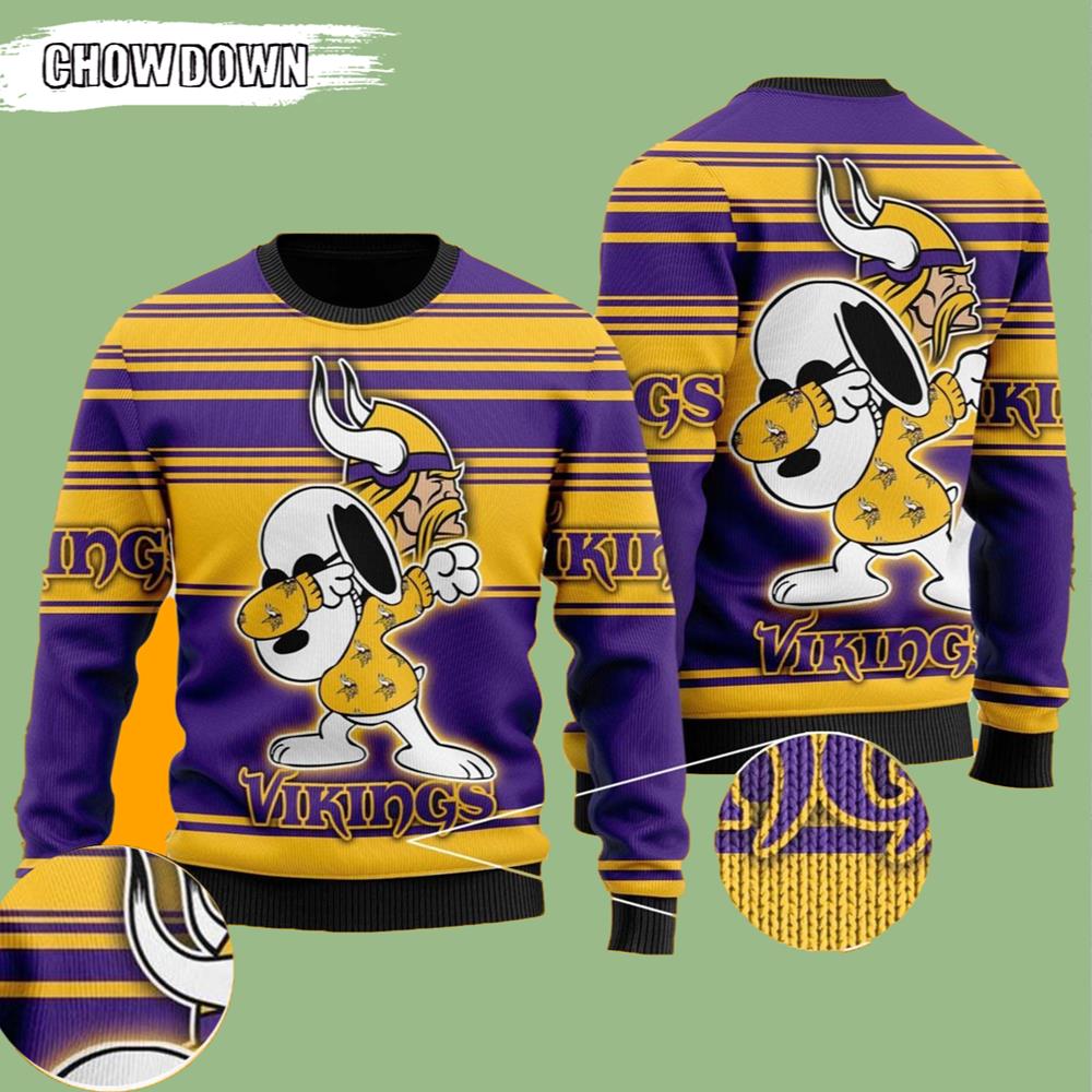 Dabbing Snoopy Minnesota Vikings Gift For Fan Ugly Wool Sweater Christmas