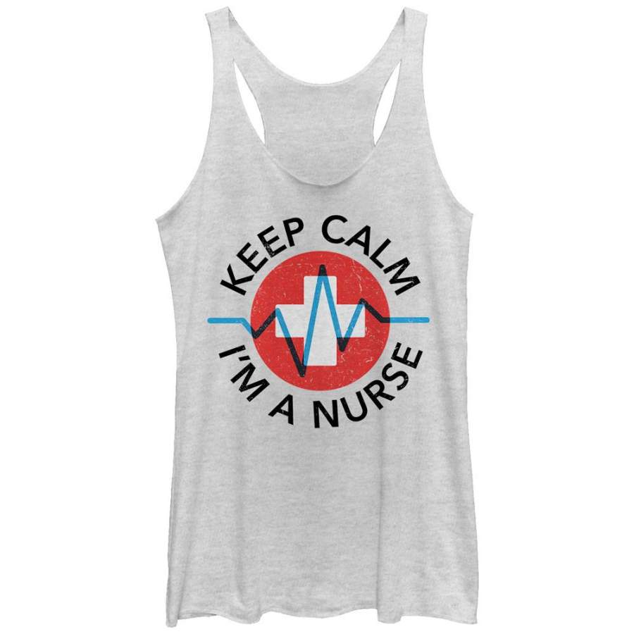 CHIN UP Women’s Keep Calm I’m a Nurse  Racerback Tank White Heather