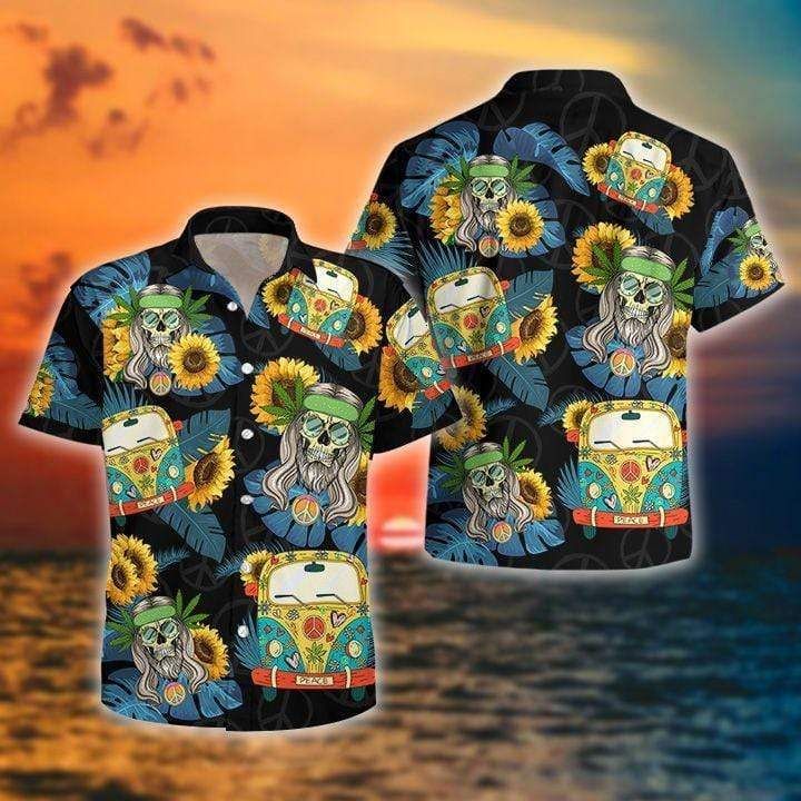 Get Here Flower Skull Hippie Car Hawaii Aloha Shirts V Ha24244