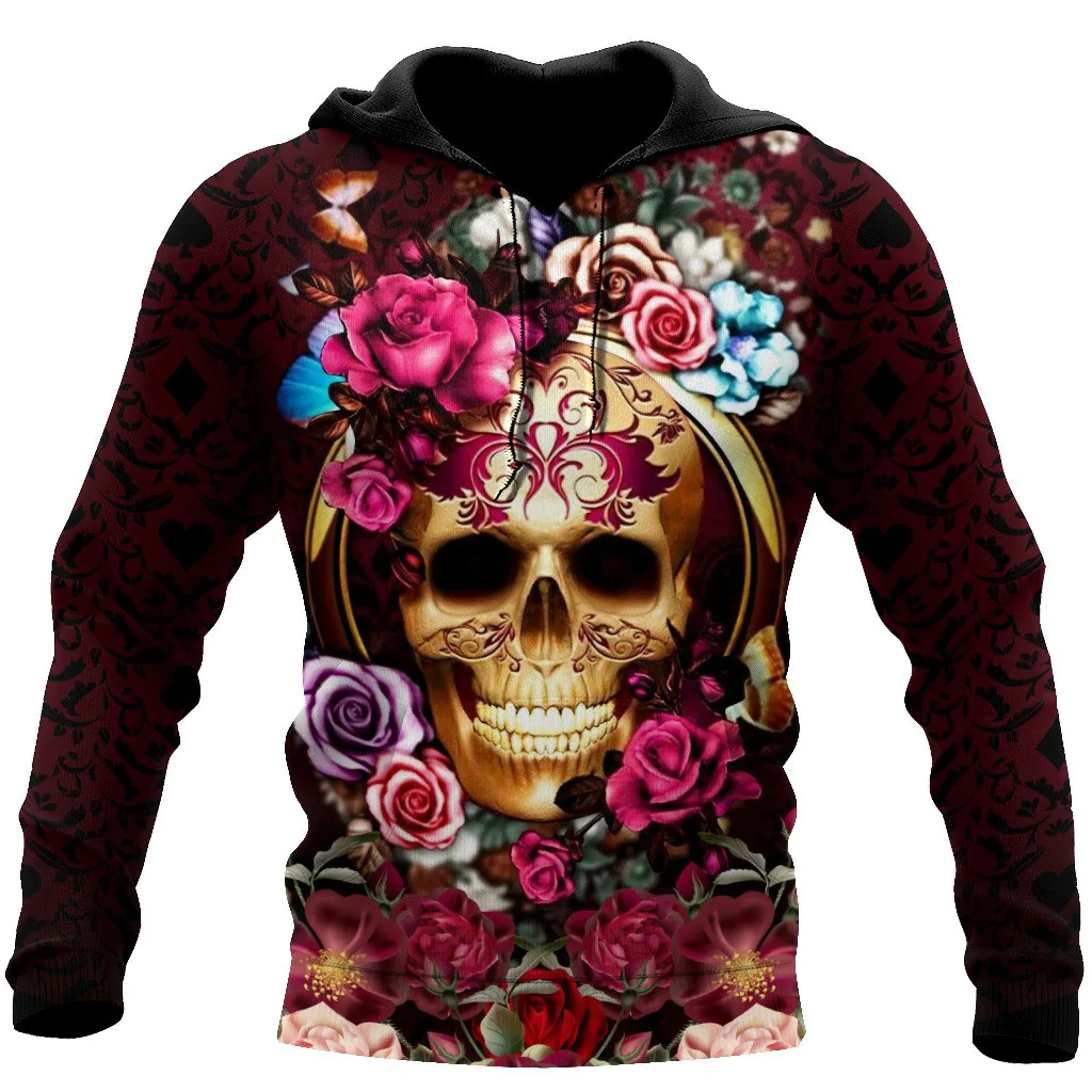 Floral Skull Hoodie For Men And Women, Flower Skull Hoodie For Women