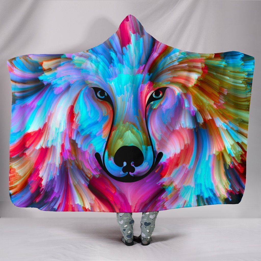 Watercolor Wolf Hooded Blanket Gift Idea For Wolf Lover