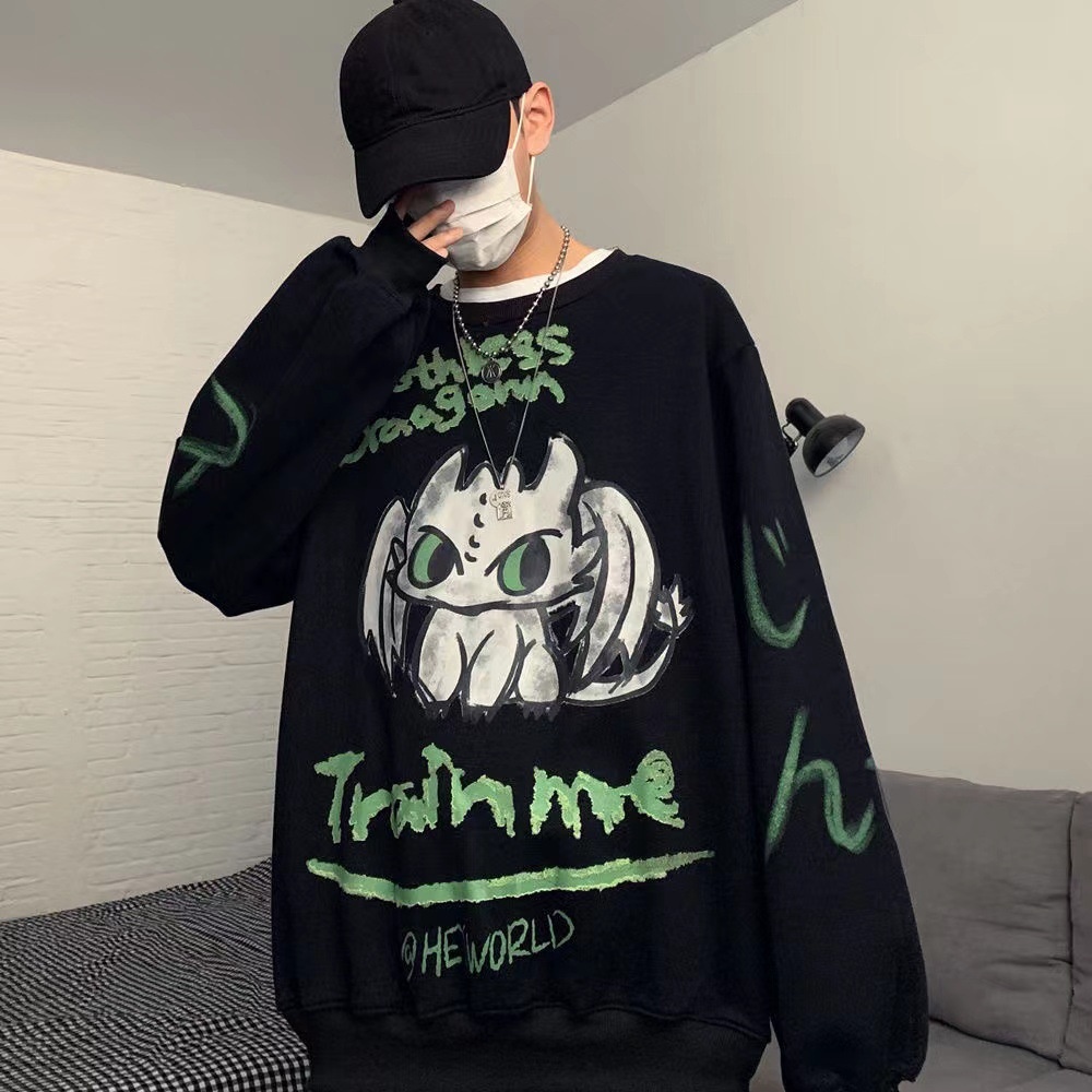 Cartoon Anime Toothless Black Dragon Pullovers Harajuku Oversized Sweatshirts Streetwear Winter Cotton Liner Pullover Hoodies alx