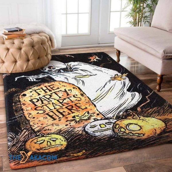 The Party Start Here Happy Halloween Rectangle Area Rug Floor Decor