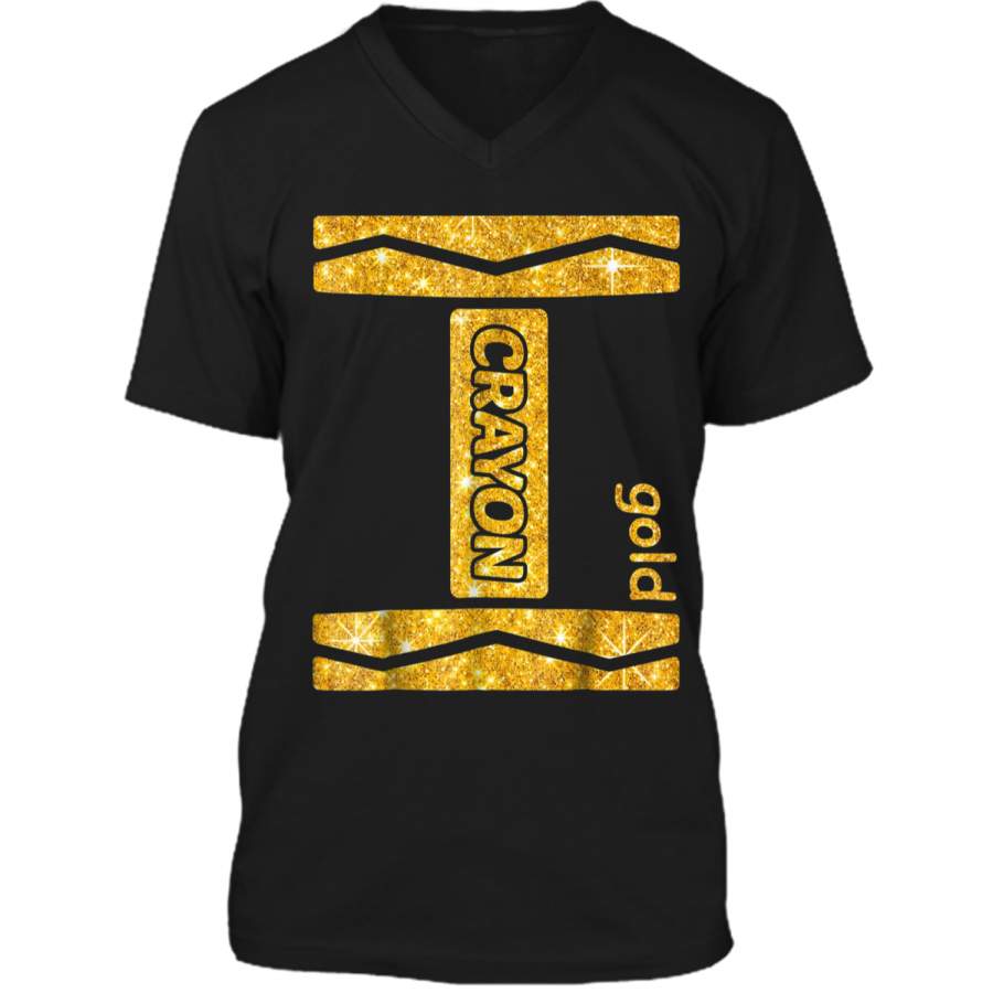 Gold Crayon Halloween Couple Friend Group Costume Mens Printed V-Neck T