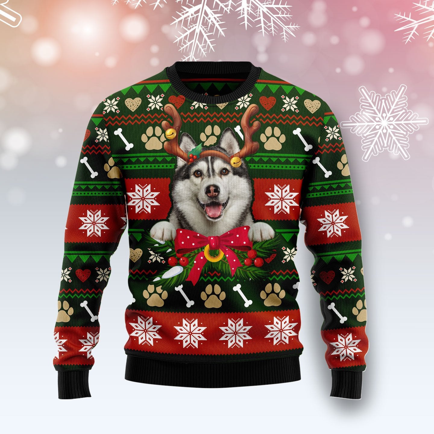 Siberian Husky Funny Sweater, Ugly Christmas Sweater For Dog Lovers