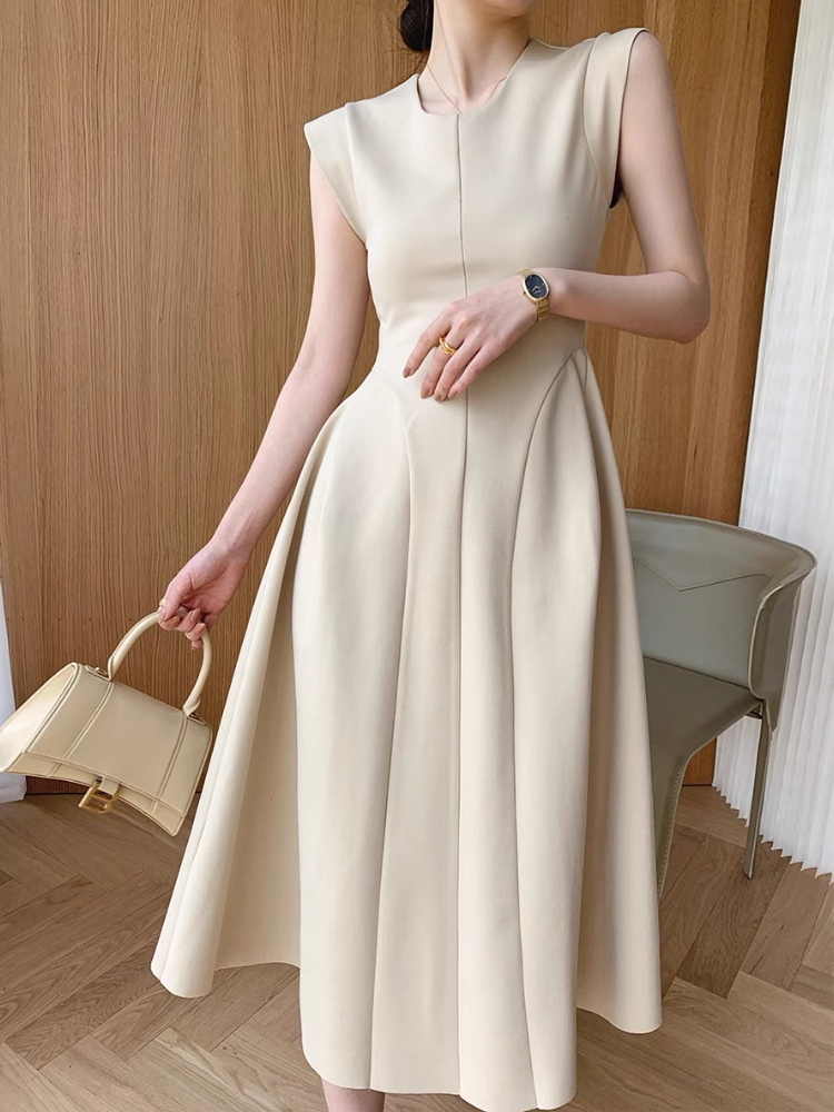 Vintage Casual A-Line Woman Midi Dresses Women Elegant O Neck Sleeveless Slim Vestidos Femme Fashion Korean Clothes Summer 2022 alx