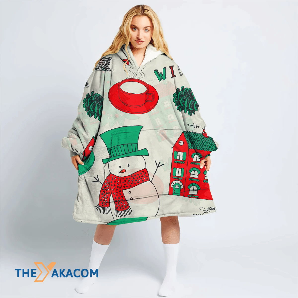 Realtorgift X Snowman In Hat And Scarf With House Christmas Tree Hoodie Blanket