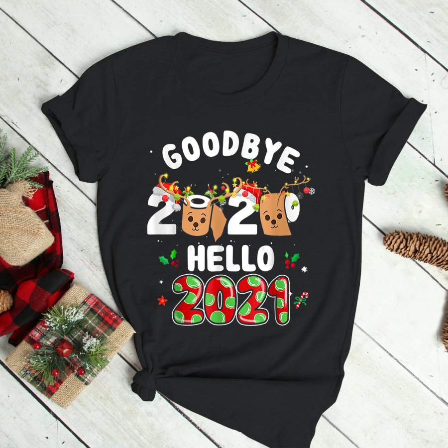 Happy New Year 2021 Reindeer Face Mask Pajama Family Xmas T-Shirt