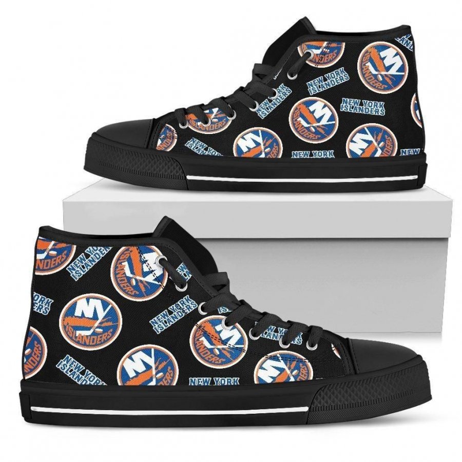 Script Logo Pattern New York Islanders High Top Shoes #799