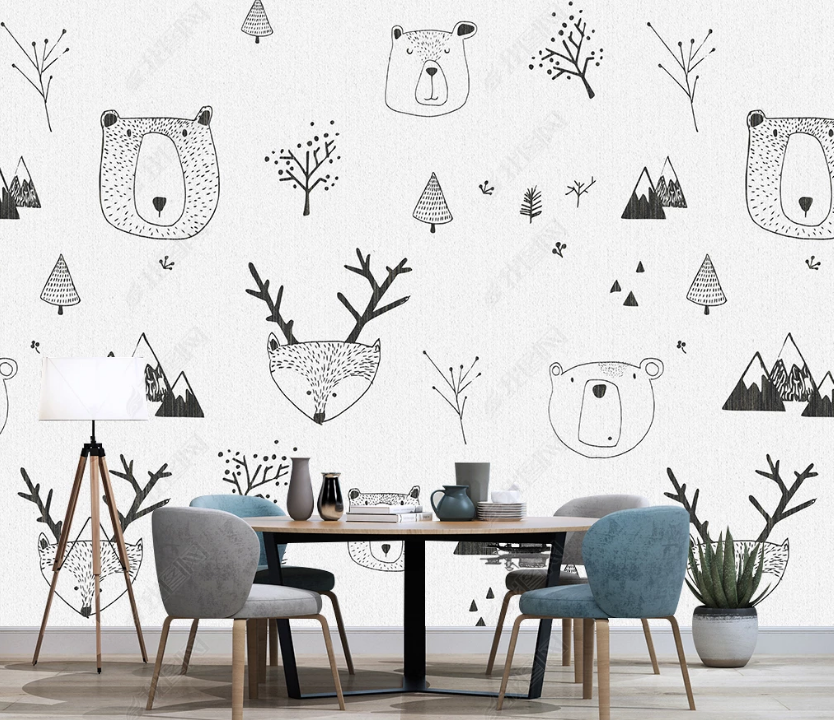 3D Hand Drawn Forest Animals Wall Mural Wallpaper Lqh 237