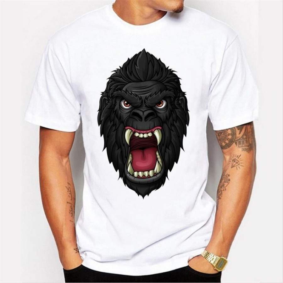 2017 Summer Men White Color T Shirts Animal Cool Ferocious Gorilla Print T-Shirt Brand Clothing Tops