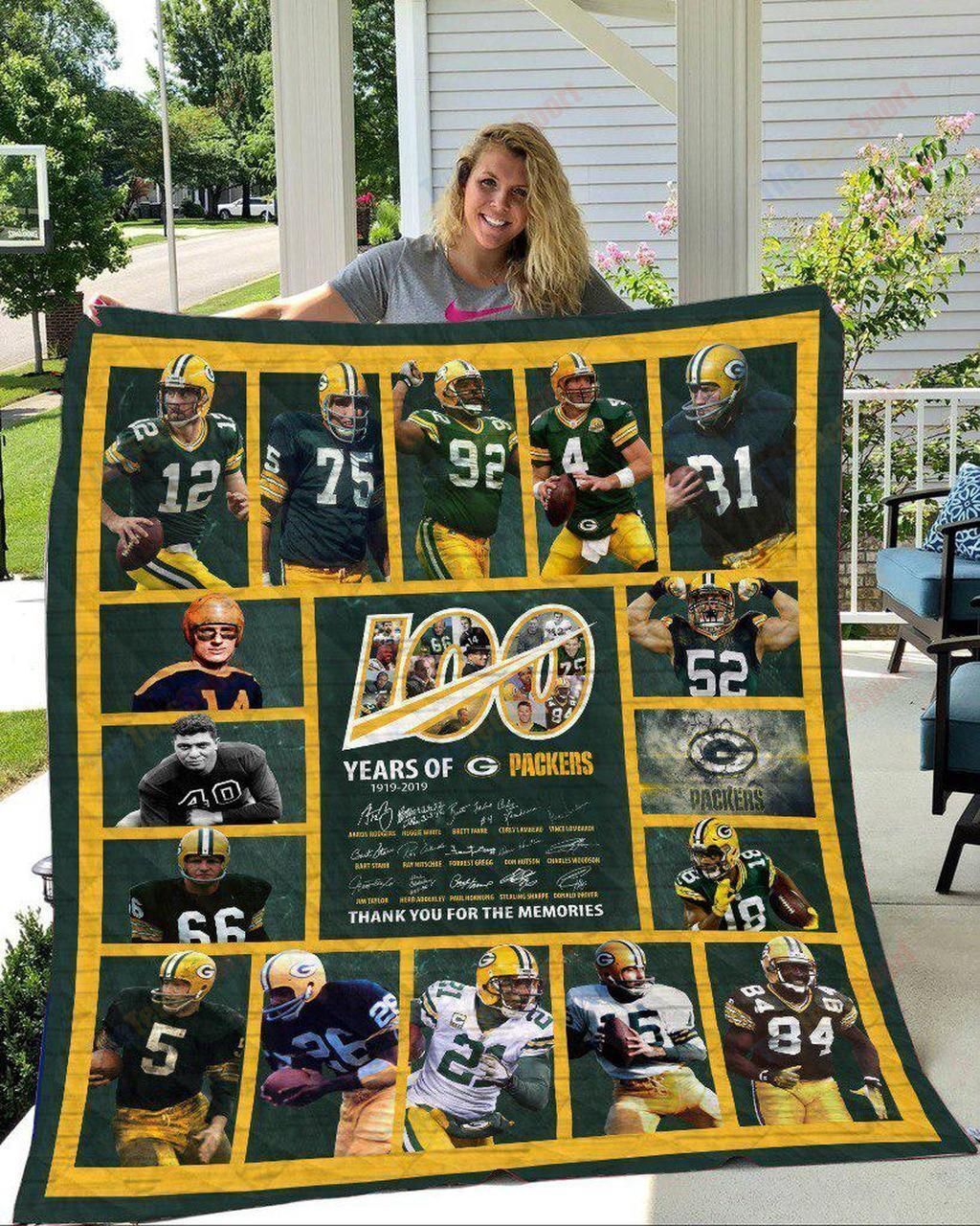 Green Bay Packers National Football League 100 Years Of 1919 2019 Cotton Fabric Ds0 07403 Fleece Quilt Blanket Personalized Home Decor