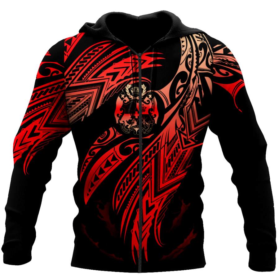 Amazing Tonga Polynesian Tattoo 3D Unisex Deluxe Hoodie ML