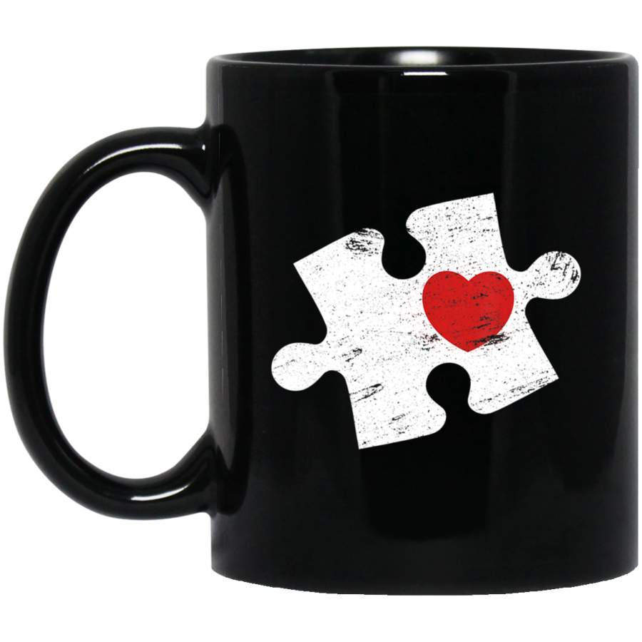 Autism Heart Spread Awareness Puzzle Vintage Look 11oz 15oz Black Mug Idea 2nd April Puzzle Ribbon Support Autism Dad Mom Kids Autistic