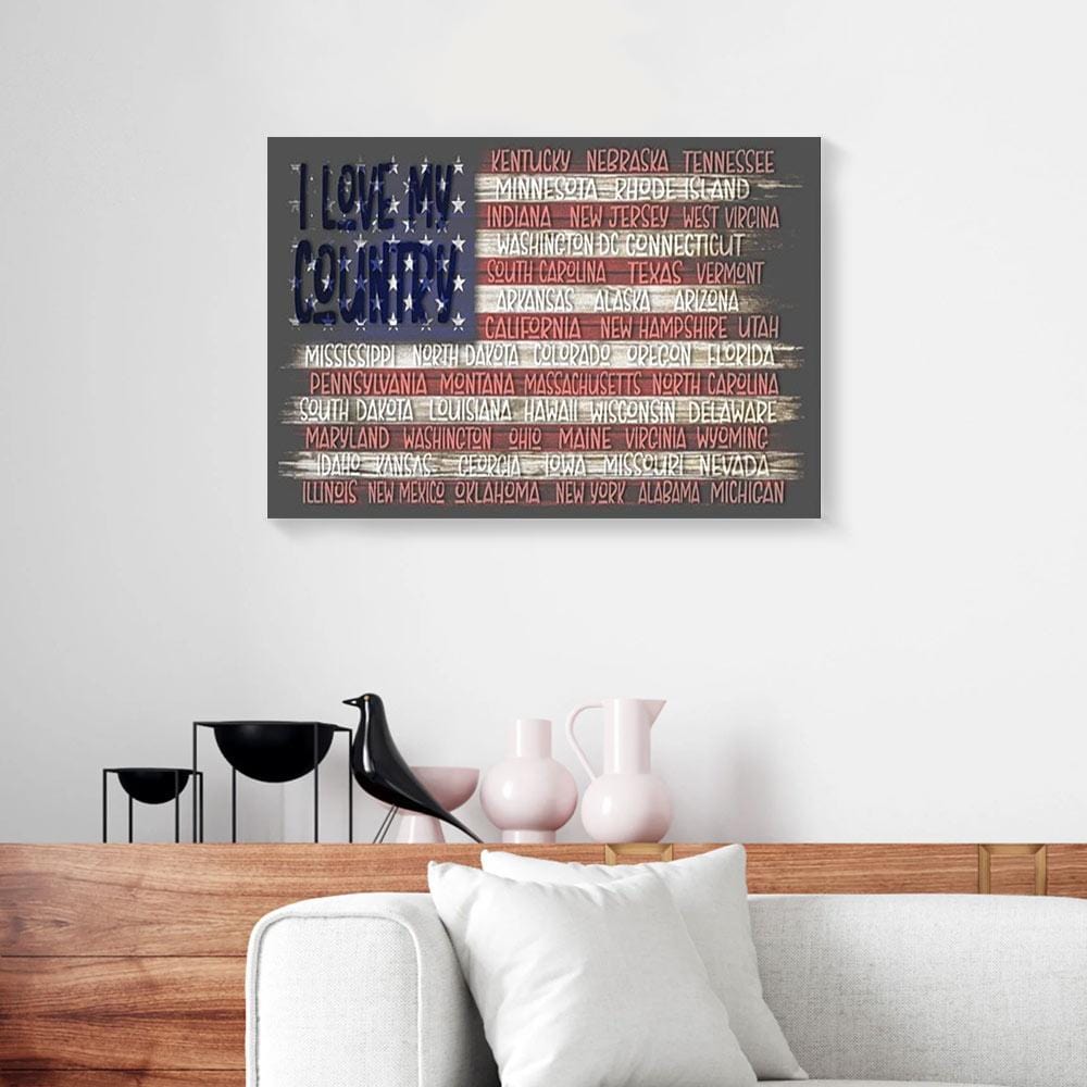 Canvas Prints I Love My Country American Flag Vintage Wall Art Canvas Wall Art Home Decoration