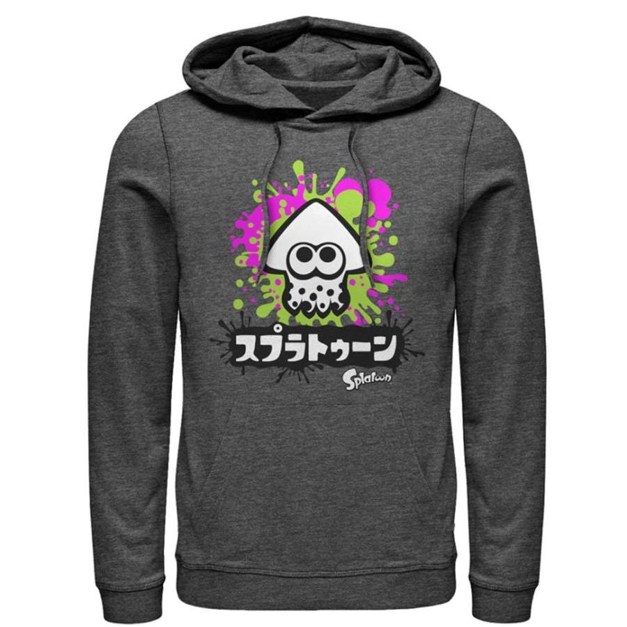 Nintendo Men’s Splatoon Inkling Squid  Lightweight Hoodie Charcoal Heather