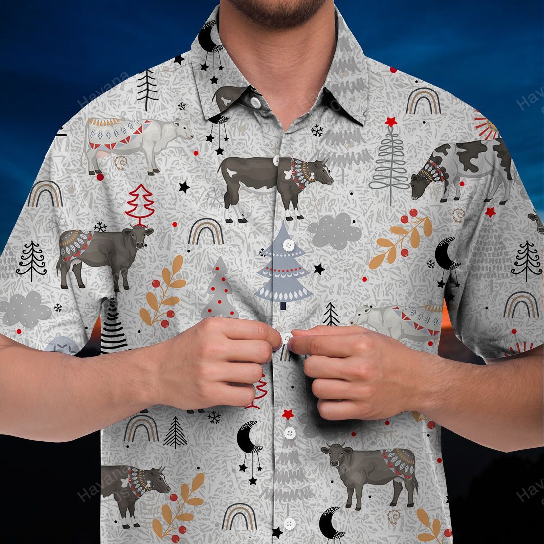 Cow Hawaii Shirt Grey Xmas Ha11391