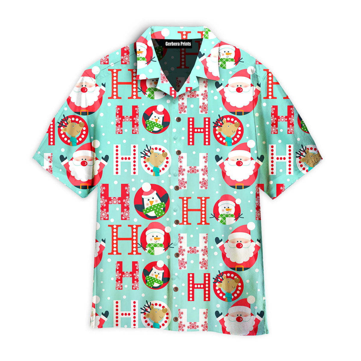 Ho Ho Ho Christmas Santa With Deer And Penguin Blue And Red Aloha Hawaiian Shirts For Men And For Women Wt7519