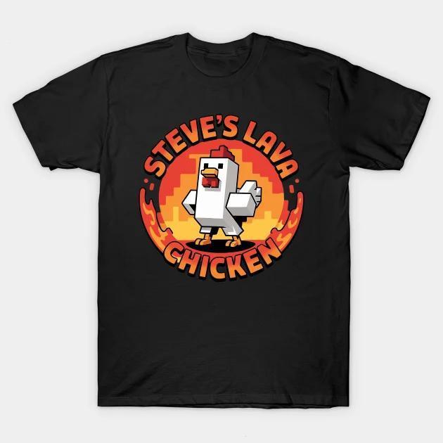 Lava Chicken Miners Meme Steve Pixel Gaming T-Shirt, Boys’ Funny Game Tee, Casual Graphic Shirt for Gamers, Cool Gift Idea
