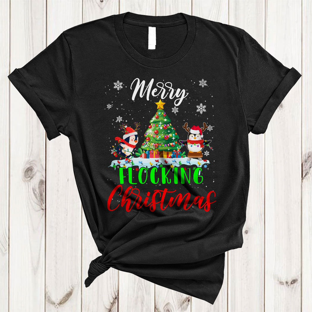 Merry Flocking Christmas Cute Christmas Tree Santa Reindeer Penguin Animal Lover Gifts T-Shirt