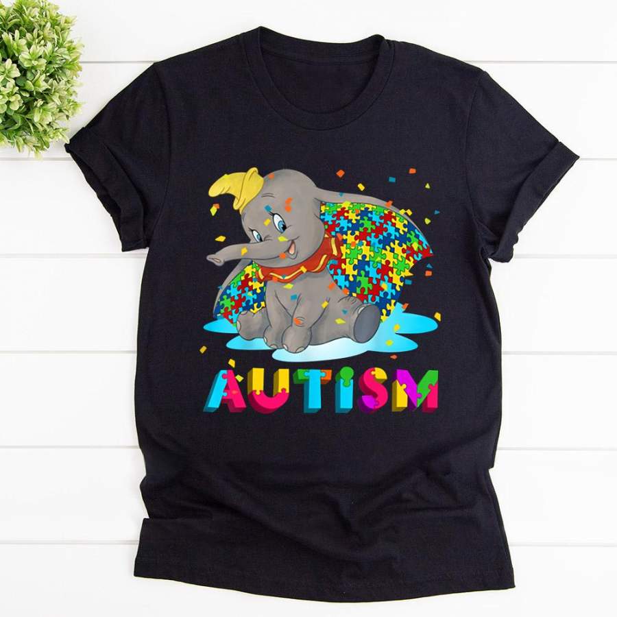 Autism elephant it’s ok to be different love elephant black cotton t shirt for men and women S-6XL